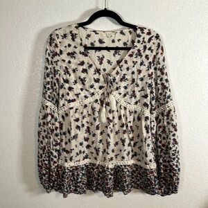 Promesa Boho Floral Lace Trim Blouse Size Large